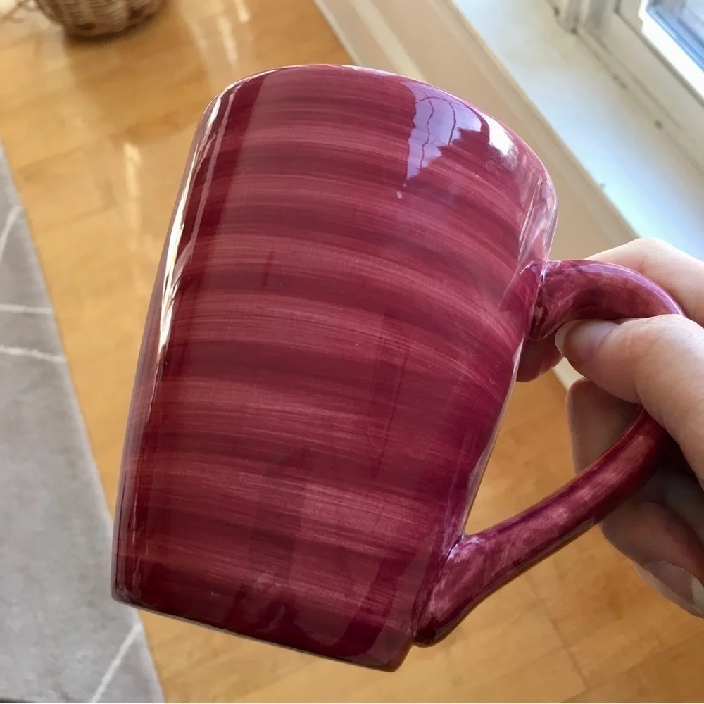 Festive, Colorful, Red Striped Ceramic Mug, 12 oz